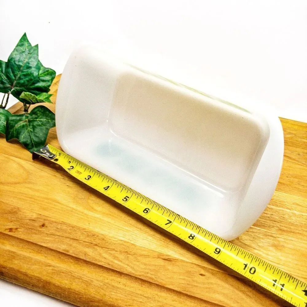 1960’s VTG Glasbake J522 1.5 Quart Milk Glass Loaf Pan Green Herb Pattern